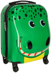 Troler voiaj pentru copii cu roti model crocodil verde 31 x 46 x 26 cm