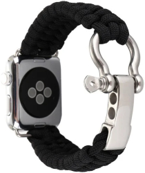 Curea iUni compatibila cu Apple Watch Ultra/SE/8/7/6/5/4/3/2/1 38mm Elastic Paracord Rugged Nylon Rope Black 