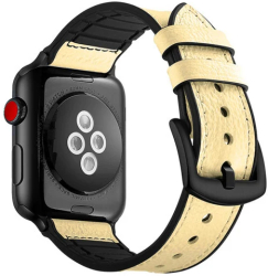 Curea iUni compatibila cu Apple Watch Ultra/SE/8/7/6/5/4/3/2/1 38mm Leather Strap Ivory 