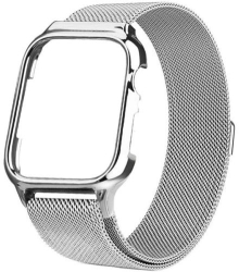 Curea iUni compatibila cu Apple Watch Ultra/SE/8/7/6/5/4/3/2/1 38mm Milanese Loop carcasa protectie incorporata Silver 