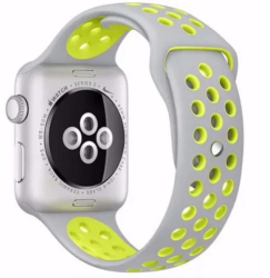 Curea iUni compatibila cu Apple Watch Ultra/SE/8/7/6/5/4/3/2/1 38mm Silicon Sport Argintiu/Galben 
