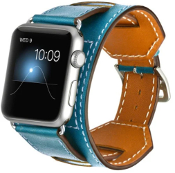 Curea iUni compatibila cu Apple Watch Ultra/SE/8/7/6/5/4/3/2/1 40mm Cuff 4 in 1 Piele Albastru 