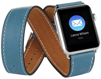 Curea iUni compatibila cu Apple Watch Ultra/SE/8/7/6/5/4/3/2/1 40mm Double Tour Piele Albastru 