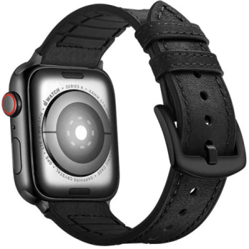 Curea iUni compatibila cu Apple Watch Ultra/SE/8/7/6/5/4/3/2/1 40mm Leather Strap Black 