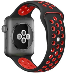 Curea iUni compatibila cu Apple Watch Ultra/SE/8/7/6/5/4/3/2/1 40mm Silicon Sport Negru/Rosu 