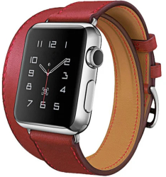 Curea iUni compatibila cu Apple Watch Ultra/SE/8/7/6/5/4/3/2/1 42mm Double Tour Piele Rosu 