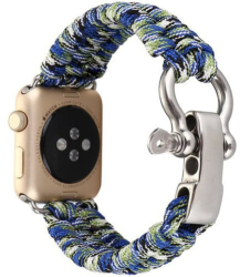 Curea iUni compatibila cu Apple Watch Ultra/SE/8/7/6/5/4/3/2/1 42mm Elastic Paracord Rugged Nylon Rope Blue and Green 