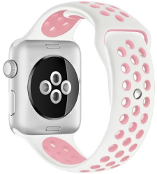 Curea iUni compatibila cu Apple Watch Ultra/SE/8/7/6/5/4/3/2/1 42mm Silicon Sport Alb/Roz Pal 