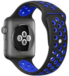 Curea iUni compatibila cu Apple Watch Ultra/SE/8/7/6/5/4/3/2/1 42mm Silicon Sport Negru/Albastru 