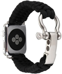 Curea iUni compatibila cu Apple Watch Ultra/SE/8/7/6/5/4/3/2/1 44mm Elastic Paracord Rugged Nylon Rope Black 