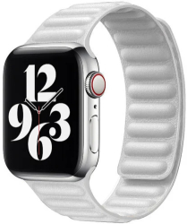 Curea iUni compatibila cu Apple Watch Ultra/SE/8/7/6/5/4/3/2/1 44mm Leather Link White 