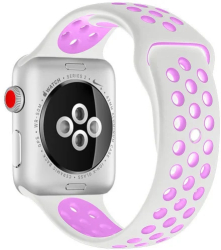 Curea iUni compatibila cu Apple Watch Ultra/SE/8/7/6/5/4/3/2/1 44mm Silicon Sport Alb/Mov 