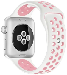 Curea iUni compatibila cu Apple Watch Ultra/SE/8/7/6/5/4/3/2/1 44mm Silicon Sport Alb/Roz Pal 