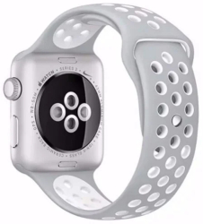 Curea iUni compatibila cu Apple Watch Ultra/SE/8/7/6/5/4/3/2/1 38mm Silicon Sport Argintiu/Alb