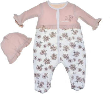 Set 2 piese salopeta cu maneca lunga si caciula pentru fete Mini Junior SETMJ-10 Roz 