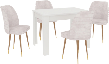 Set Masa haaus Zeta Alb 4 Scaune Crem/Gold 102 x 69 x 75 cm 