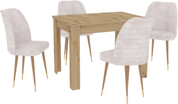 Set Masa haaus Zeta Stejar Artisan 4 Scaune Crem/Gold 102 x 69 x 75 cm 