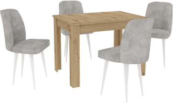Set Masa haaus Zeta Stejar Artisan 4 Scaune Gri/Alb 102 x 69 x 75 cm 