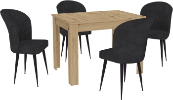 Set Masa haaus Zeta Stejar Artisan 4 Scaune Negre 102 x 69 x 75 cm 