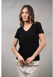 TRICOU BUMBAC CU DECOLTEU IN V MARENTINO TALIE UNICA Negru 