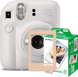 Camera foto instant Fujifilm Instax mini 12 Clay Whitecu rama magnetica Akyta si 20 filme 