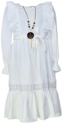 Rochie cu maneca lunga pentru fete Mini Junior RCH-5545 Alb 