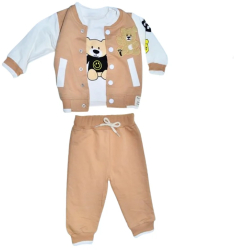 Compleu 3 piese pantaloni bluza si jacheta pentru baieti Mini Junior SETMJ-25 Bej 