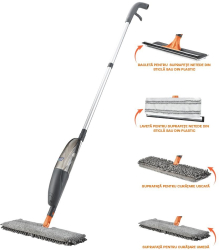 Mop spray multifunctional Mega Clean rezerva microfibra racleta lamela cauciuc suport servetele capacitate 520 ml