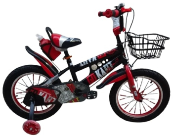 Bicicleta copii 16 by Go Kart bidon si suport apa roti ajutatoare din silicon sonerie cosulet metalic varsta 4-6 ani rosu cu negru 