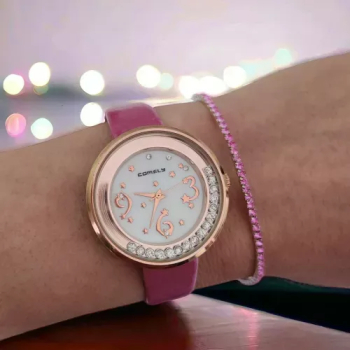 Ceas de dama casual/elegant roz cu bratara inclusa 