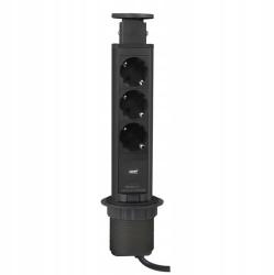 Coloana 3 prize Schuko 1 port incarcare USB tip A si 1 port incarcare USB tip C incorporabila in blat Lift Box   finisaj negru