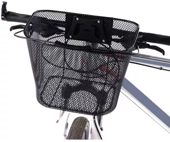 Cos metalic pentru bicicleta cu maner demontabil conceput pentru a fi montat in partea din fata culoare Neagra 
