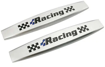 Set 2 x Embleme auto metalice- autoadezive- model & RACING& - finisaj Crom- dimensiune- 10 x 1-5 cm 