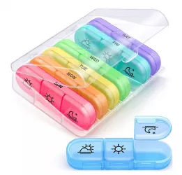 Cutie Depozitare Medicamente Flippy 7 Zile 21 Compartimente Cutie Suport Recipiente Detasabile Portabila Multicolor Cutie Transparenta