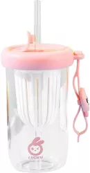 Pahar din silicon cu capac si pai pentru copii Flippy anti-cadere compartiment pentru fructe/ceai/gheata rezistent la temperaturi inalte