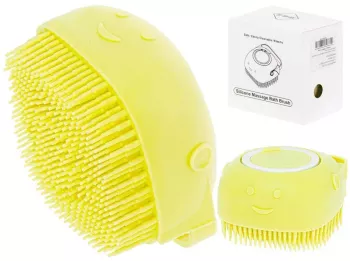 Perie din silicon cu dozator de sampon pentru spalare caini sau pisici 7 5 x 7 5 cm culoare galben 