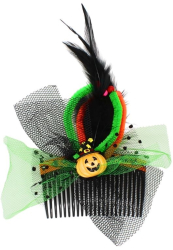 Agrafa pentru Halloween model dovleac cu fundita verde 8 cm 