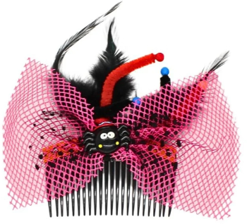 Agrafa pentru Halloween model paianjen cu fundita roz 8 cm 