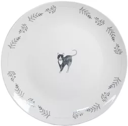 Set 6 farfurii ceramica alba gri Pisicute 20x2 cm 