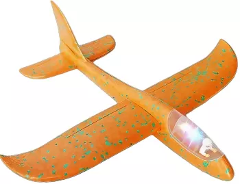 Avion Planor cu Pilot Flippy Din Polistiren Cu Lumini in Cabina Pilotului Lungime 47 cm Portocaliu 