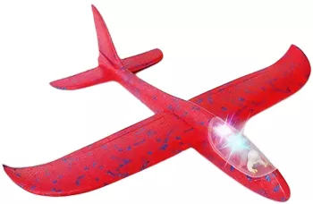 Avion Planor cu Pilot Flippy Din Polistiren Cu Lumini in Cabina Pilotului Lungime 47 cm Rosu 