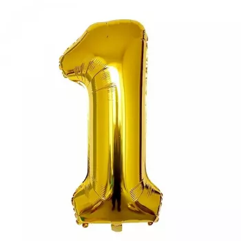 Balon din Folie Flippy Cifra 1 81 cm Pentru Aer sau Heliu Bulk Auriu 