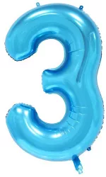 Balon din Folie Flippy Cifra 3 81 cm Pentru Aer sau Heliu Albastru 