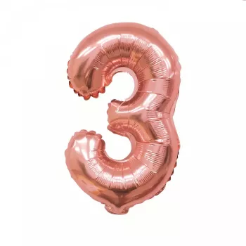 Balon din Folie Flippy Cifra 3 81 cm Pentru Aer sau Heliu Bulk Roz Auriu 