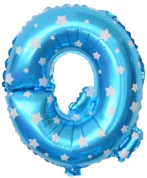 Balon Folie Metalizata Litera Q Flippy 40 cm Cu Imprimeu Stelute Umflati cu Heliu sau Aer Ambalaj Individual Pai inclus Albastru 