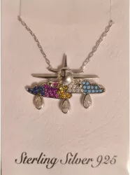 Colier Argint 925 Avion prin Nori cu Zirconiu Colorat 