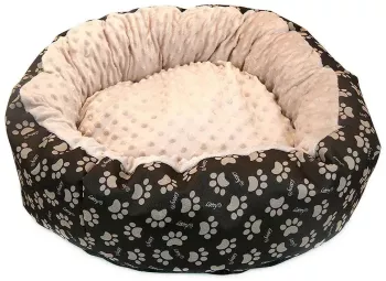 Culcus moale cu perna pentru caine/pisica Model Minky culoare crem-maro impermeabil baza antiderapanta 50 cm