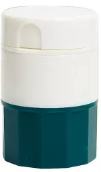 Cutie Pastile Multifunctionala Flippy 4 in 1 Pahar Apa Taiere Sfaramare Depozitare Compact ABS cu Lama din Inox Alb/Verde 8.7x6.2x 