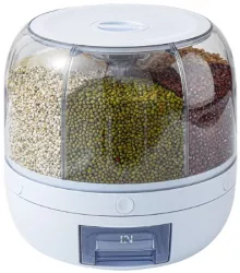 Dozator de cereale Flippy rotativ 360 6 compartimente capacitate 3 L rezistent la umezeala inchidere etansa alb 