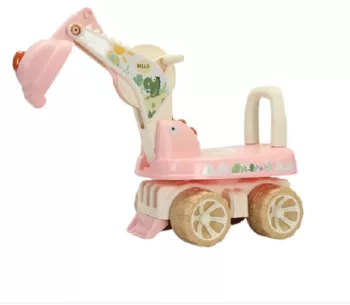 Excavator pentru Copii Flippy 1-3 Ani Greutate Portanta 30 kg Muzica si Lumini Rotatie 360 Grade 45 x 31 x 35 cm 4 Roti Roz 